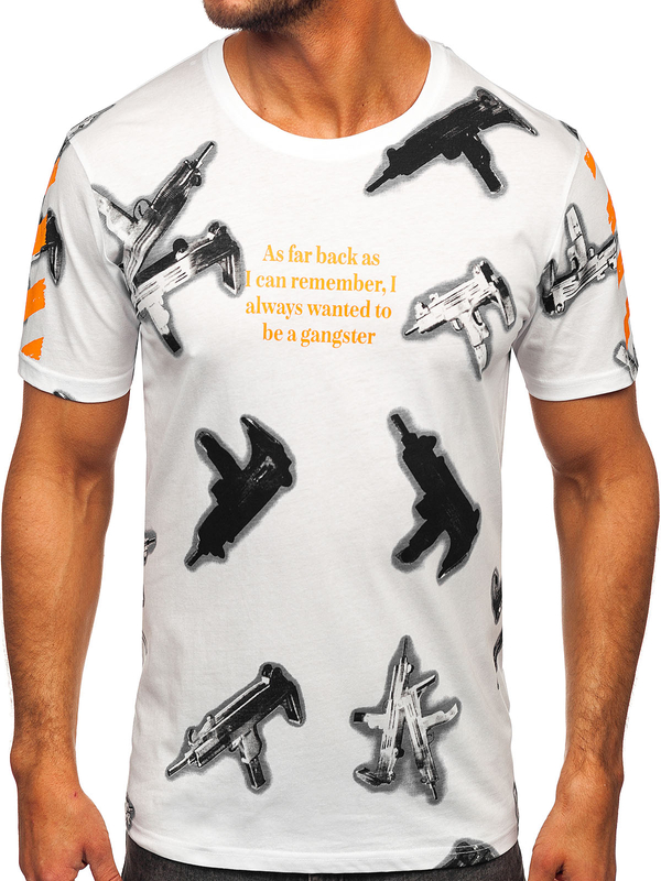 Uomo T-shirt in cotone con stampa Bianco Bolf MPO3471