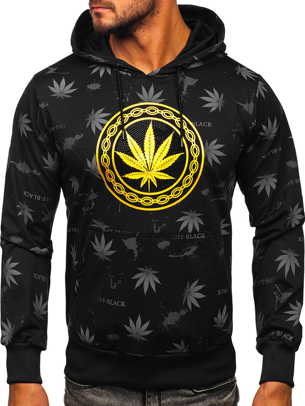 Felpa con cappuccio con stampa da uomo nera Bolf HM628