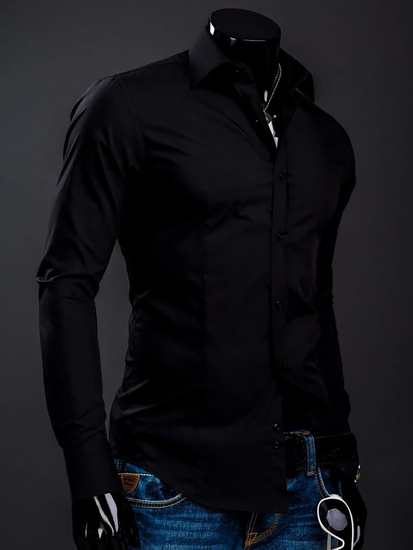 Camicia elegante da uomo nera a maniche lunghe Bolf 1703A