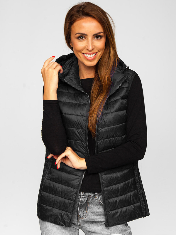 Gilet trapuntato con cappuccio da donna nero Bolf 23039