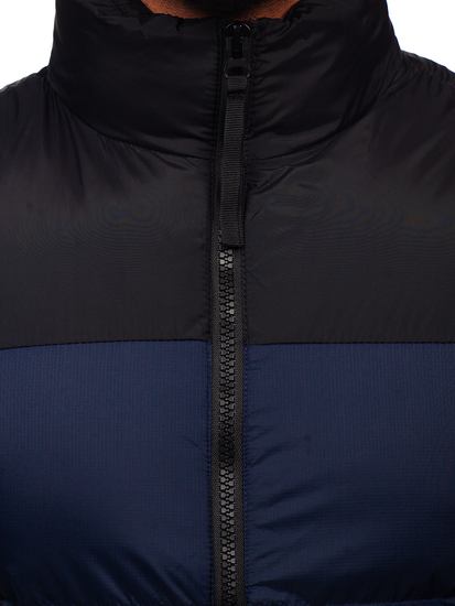 Gilet trapuntato spesso con cappuccio da uomo blu Bolf 9969