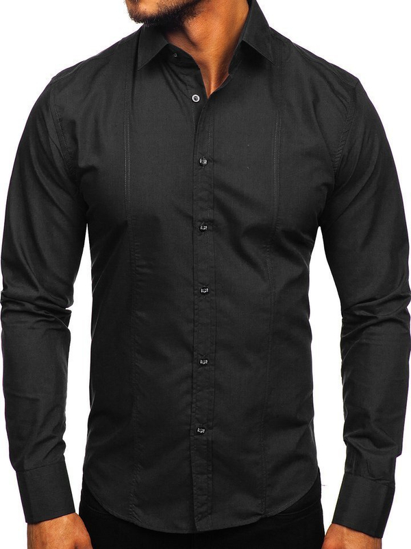 Uomo Camicia elegante a maniche lunghe Nero Bolf 6944