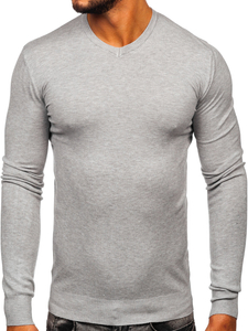Uomo Maglione con scollo a V Grigio Chiaro Bolf YY03