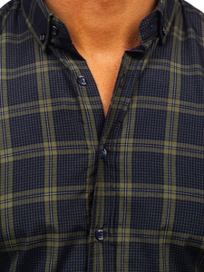 Camicia a scacchi a manica lunga da uomo verde Bolf 22749