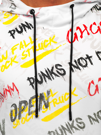 Felpa stampata con tasca a canguro con cappuccio da uomo bianca Bolf 8B997