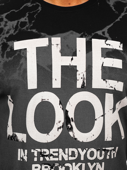 Uomo T-shirt in cotone con stampa Nero Bolf 627