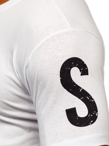 T-shirt bianca stampata da uomo in cotone Bolf 1180