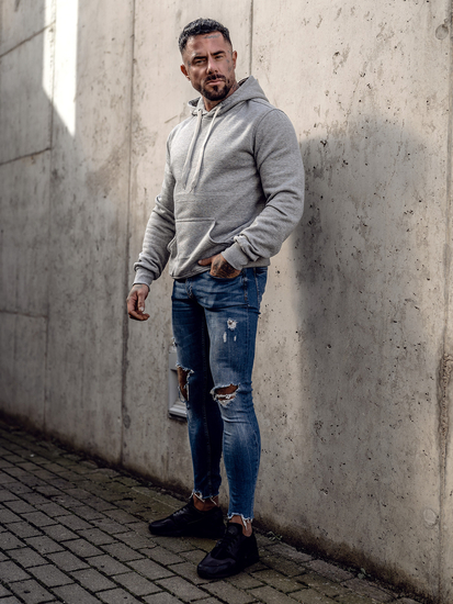 Felpa con cappuccio da uomo grigia Bolf MB001A