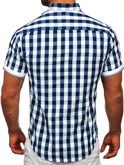 Camicia a scacchi a manica corta da uomo blu Bolf 4508