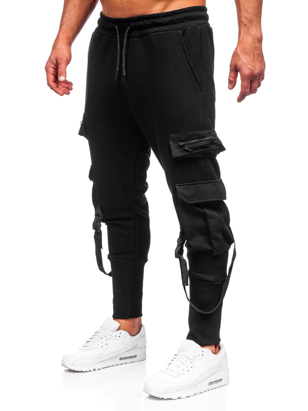 Pantaloni jogger tipo cargo da uomo neri Bolf 6582