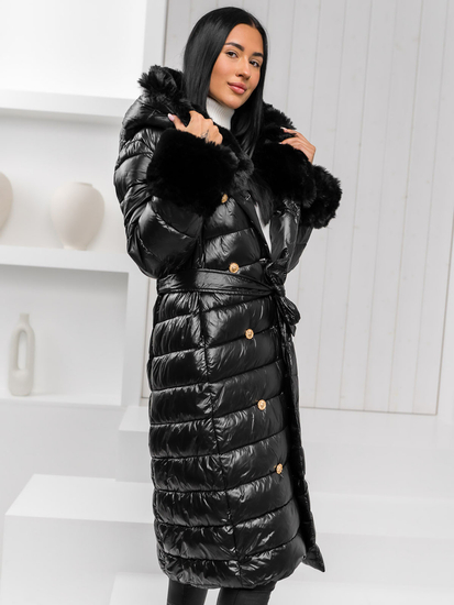 Cappotto lungo invernale trapuntato da donna con cappuccio nero Bolf 5M3160A
