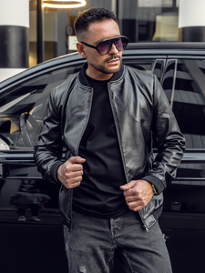 Giacca in pelle tipo bomber da uomo nera Bolf 6803A