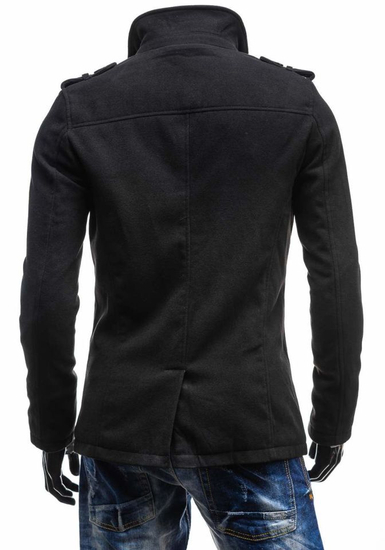 Cappotto monopetto con collo alto da uomo nero Bolf 8853C