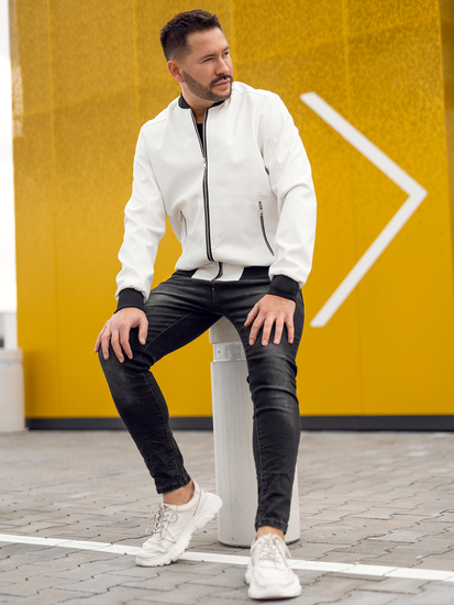 Giacca in pelle tipo bomber da uomo bianca Bolf 7110A