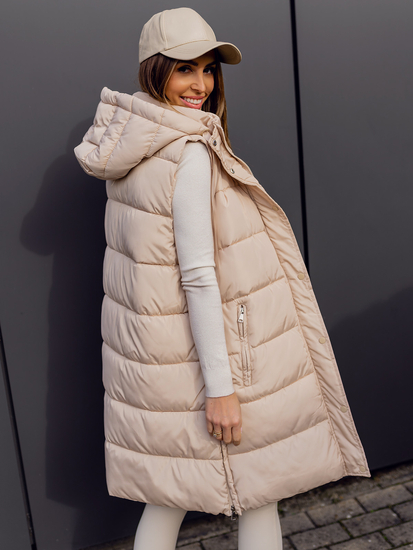 Gilet lungo trapuntato oversize da donna beige Bolf 81276