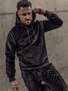 Tuta in velluto con cappuccio da uomo nera Bolf 3A82-A