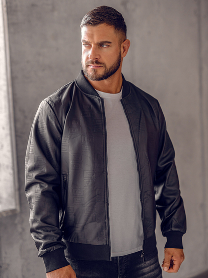Giacca bomber in pelle da uomo nera Bolf 3A65B
