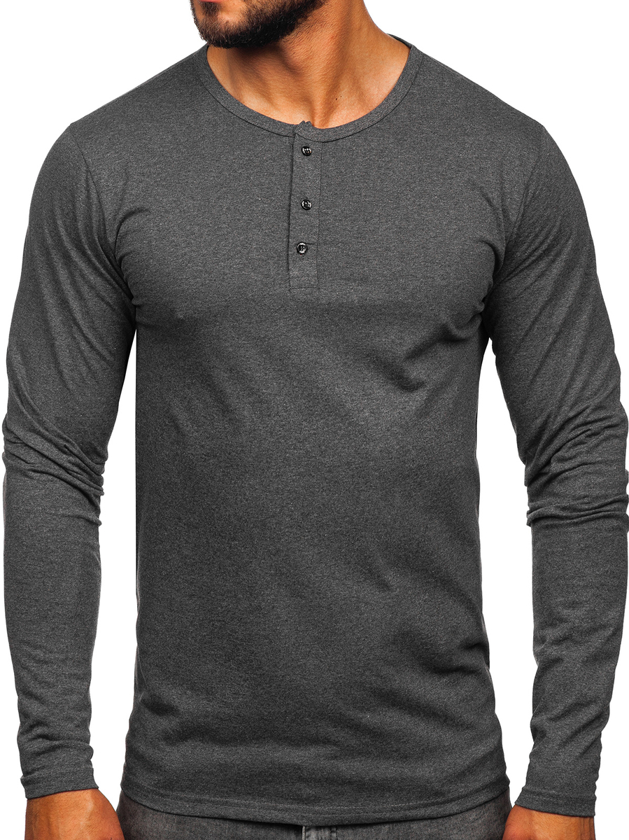Maglietta Uomo Manica Lunga Henley - Cotone E Poliestere Slim Fit Con Bottoni, Taglie M-2XL - Foto 14