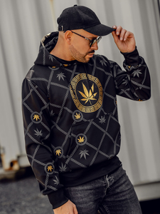 Felpa con stampa con cappuccio da uomo nera Bolf HM630