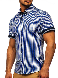 Camicia a scacchi a manica corta da uomo bluette Bolf 4510