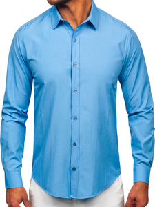 Camicia elegante da uomo azzurra a maniche lunghe Bolf 1703