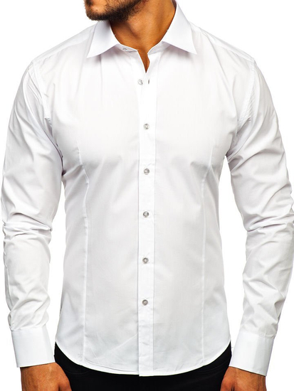 Camicia elegante da uomo bianca a maniche lunghe Bolf 1703