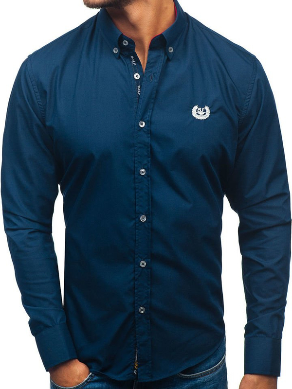 Camicia elegnate a manica lunga da uomo blu Bolf 2772