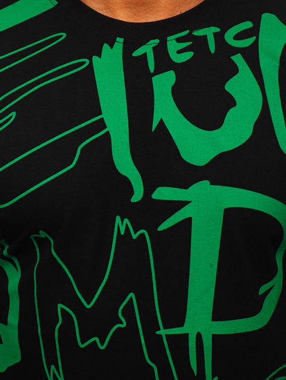 T-shirt nera stampata da uomo in cotone Bolf KS1972