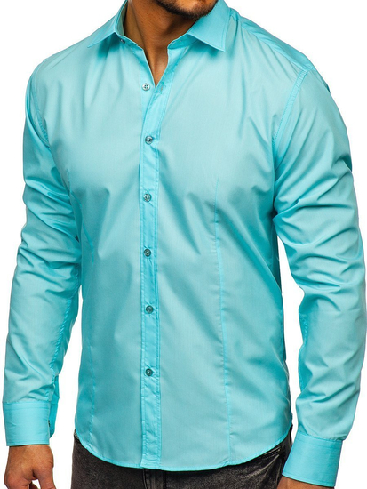 Camicia elegante da uomo verde chiaro a maniche lunghe Bolf 1703