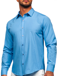 Camicia elegante da uomo azzurra a maniche lunghe Bolf 1703