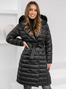 Lungo inverno da donna Cappotto trapuntato con cappuccio nero Bolf 5M3159A