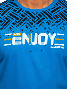 T-shirt in cotone con stampa da uomo celeste Bolf 14720