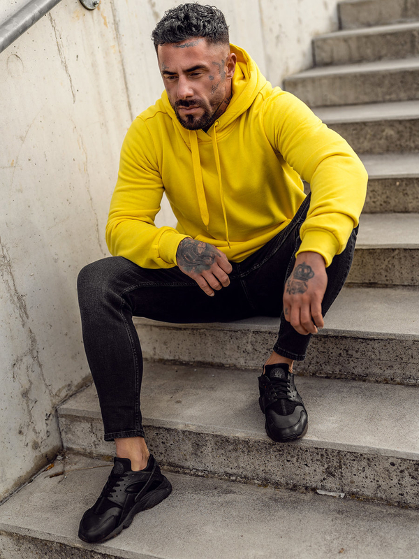 Felpa con cappuccio con tasca a canguro da uomo gialla Bolf 2009A