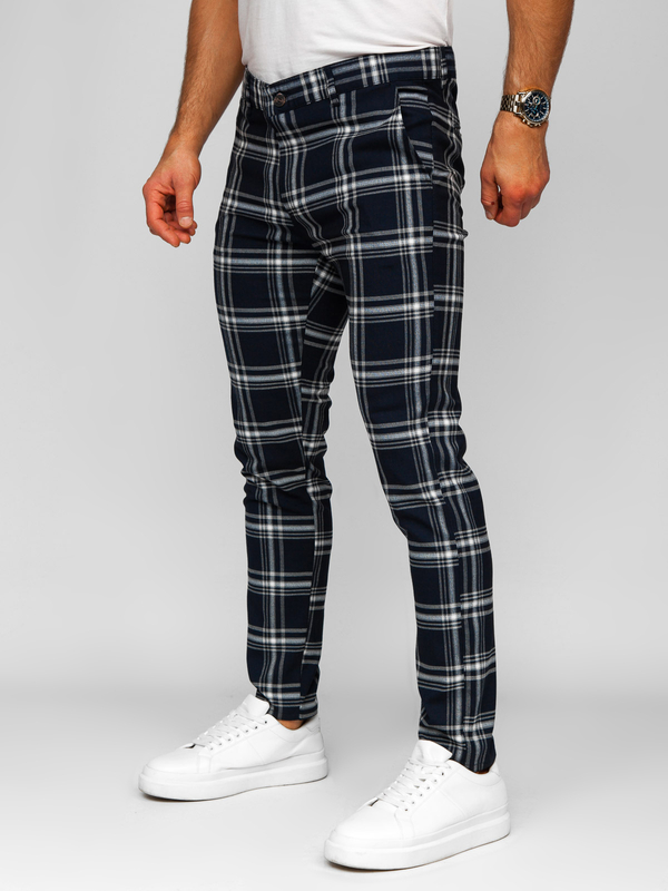 Uomo Pantaloni eleganti a quadri Blu scuro Bolf 184144