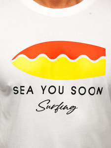 Uomo T-shirt in cotone con stampa Bianco Bolf MPO3457