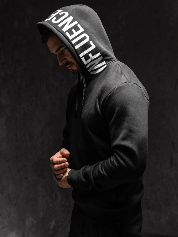 Felpa con cappuccio e stampa da uomo nero Bolf 147050A