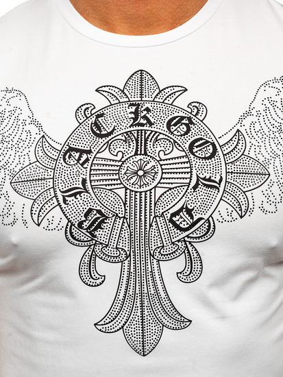 T-shirt stampata con paillettes da uomo bianca Bolf MT3037