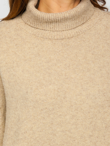 Maglione lungo tipo dolcevita oversize da donna beige Bolf J51882
