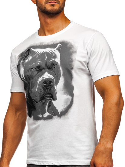 Uomo T-shirt in cotone con stampa Bianco Bolf 5067