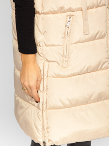 Gilet lungo trapuntato oversize da donna beige Bolf 81276