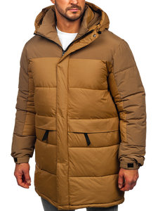 Uomo Giacca invernale trapuntata lunga con cappuccio Camel Bolf 31M5016