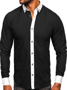Camicia elegante a maniche lunghe da uomo nera Bolf 21750