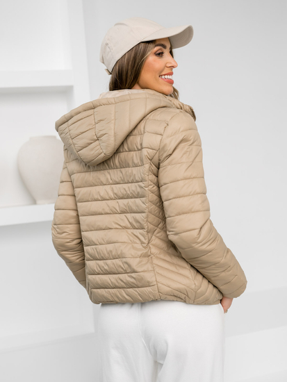 Giacca trapuntata mezza stagione con cappuccio da donna beige Bolf B0124