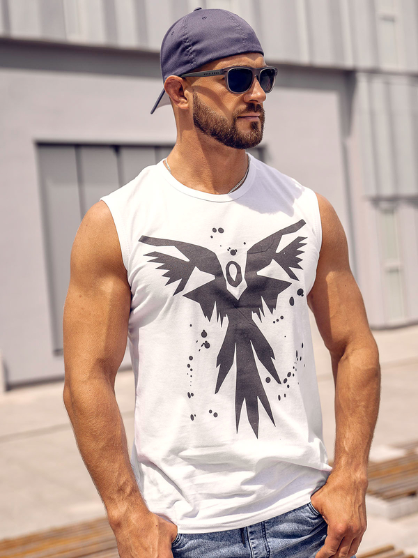 Canotta tank top con stampa da uomo bianca Bolf 14804A