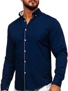 Camicia elegante a maniche lunghe da uomo blu Bolf 6920