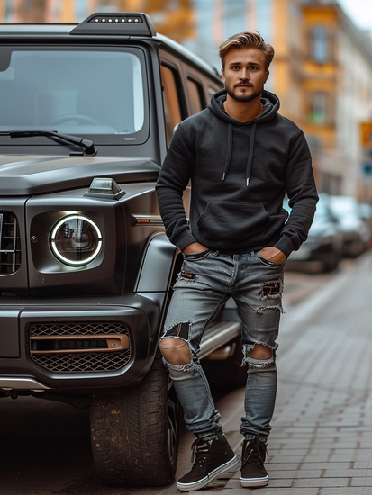 Felpa con cappuccio da uomo nera Bolf MB001A3