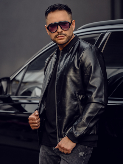 Giacca in pelle tipo bomber da uomo nera Bolf 6803A