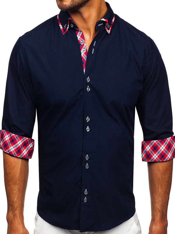 Camicia elegante a manica lunga da uomo blu Bolf 4704