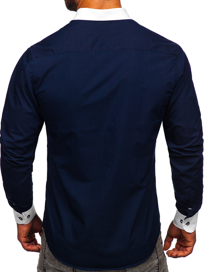 Camicia elegante a maniche lunghe da uomo blu Bolf 21750