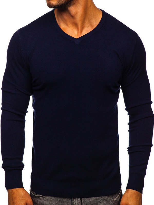 Uomo Maglione con scollo a V Blu scuro Bolf YY03